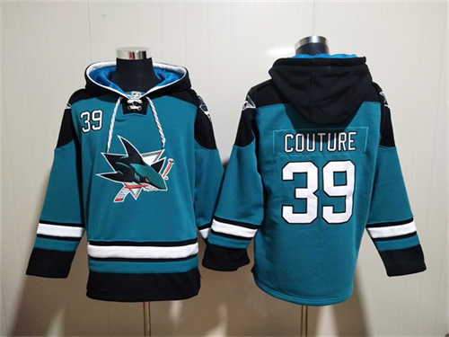 San Jose Sharks #39 Logan Couture Teal Ageless Must-Have Lace-Up Pullover Hoodie